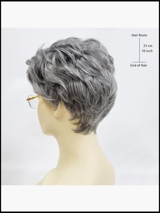 Short Curly Grey Wig with Bangs Fluffy Heat Resistant Synthetic Hair Easy Care main image 2